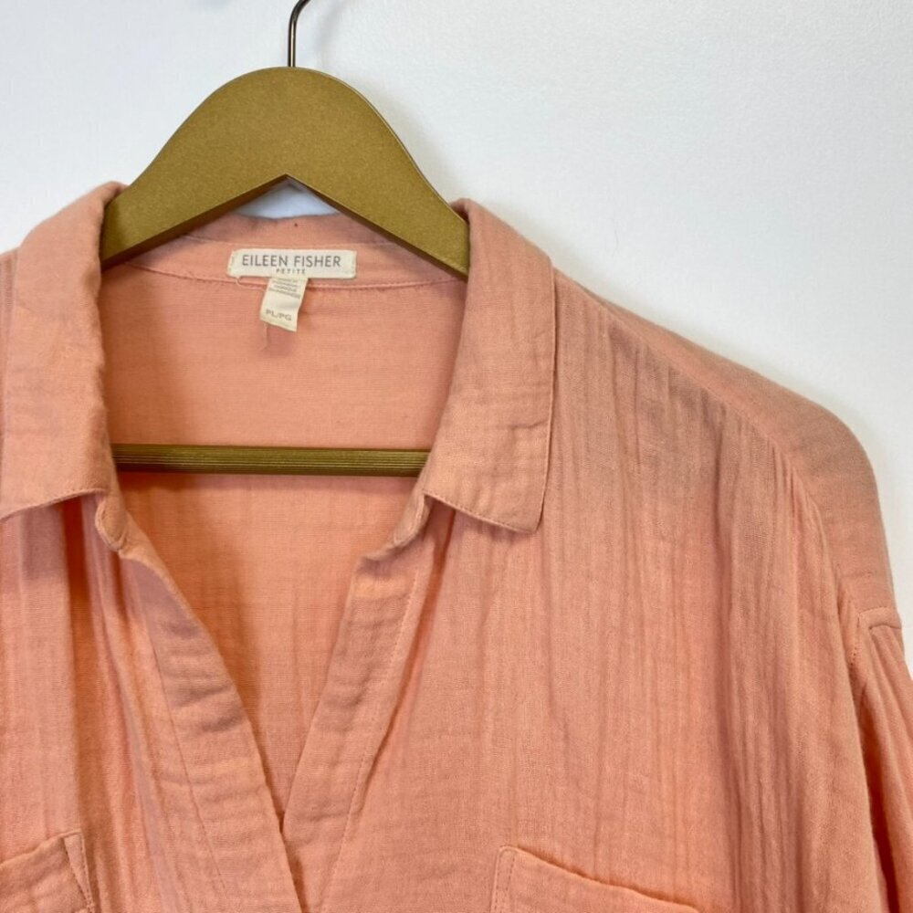 Eileen Fisher Organic Cotton Peach Gauze Button Down Top - Picture 9 of 12